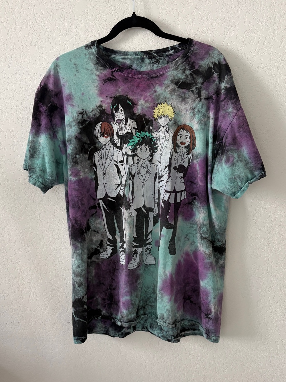 MY HERO ACADEMIA TIE DYE TEE CLASS 1-A DEKU BAKUGO TODOROKI ANIME MENS L PURPLE